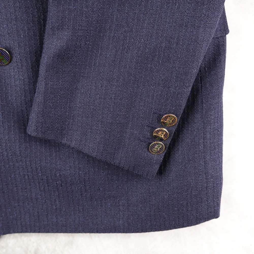 Brioni Blazer Mens 44R Navy Blue Double Breasted Peak Lapel Wool Silk Italy